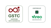 Loghi certificati GSTC e Vireo su sfondo bianco